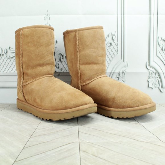 UGG Classic Short II Chestnut Suede Shearling Lined Winter Boots Size 8 - Picture 3 of 9